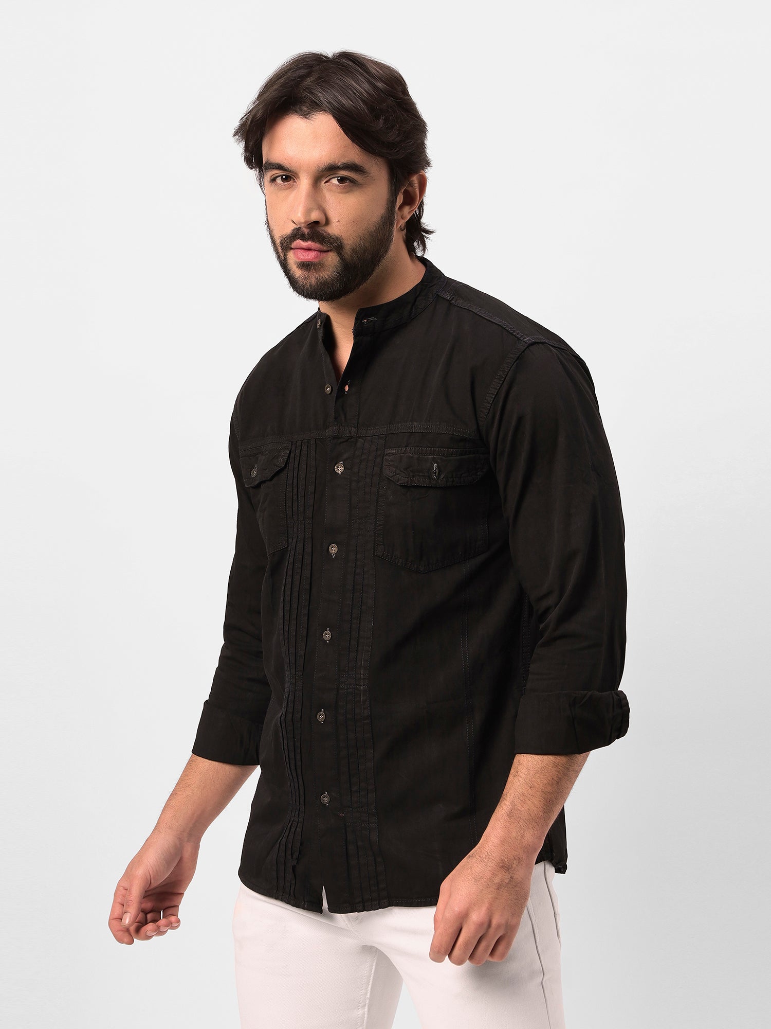 Zade Black Denim Semi-Designer Shirt