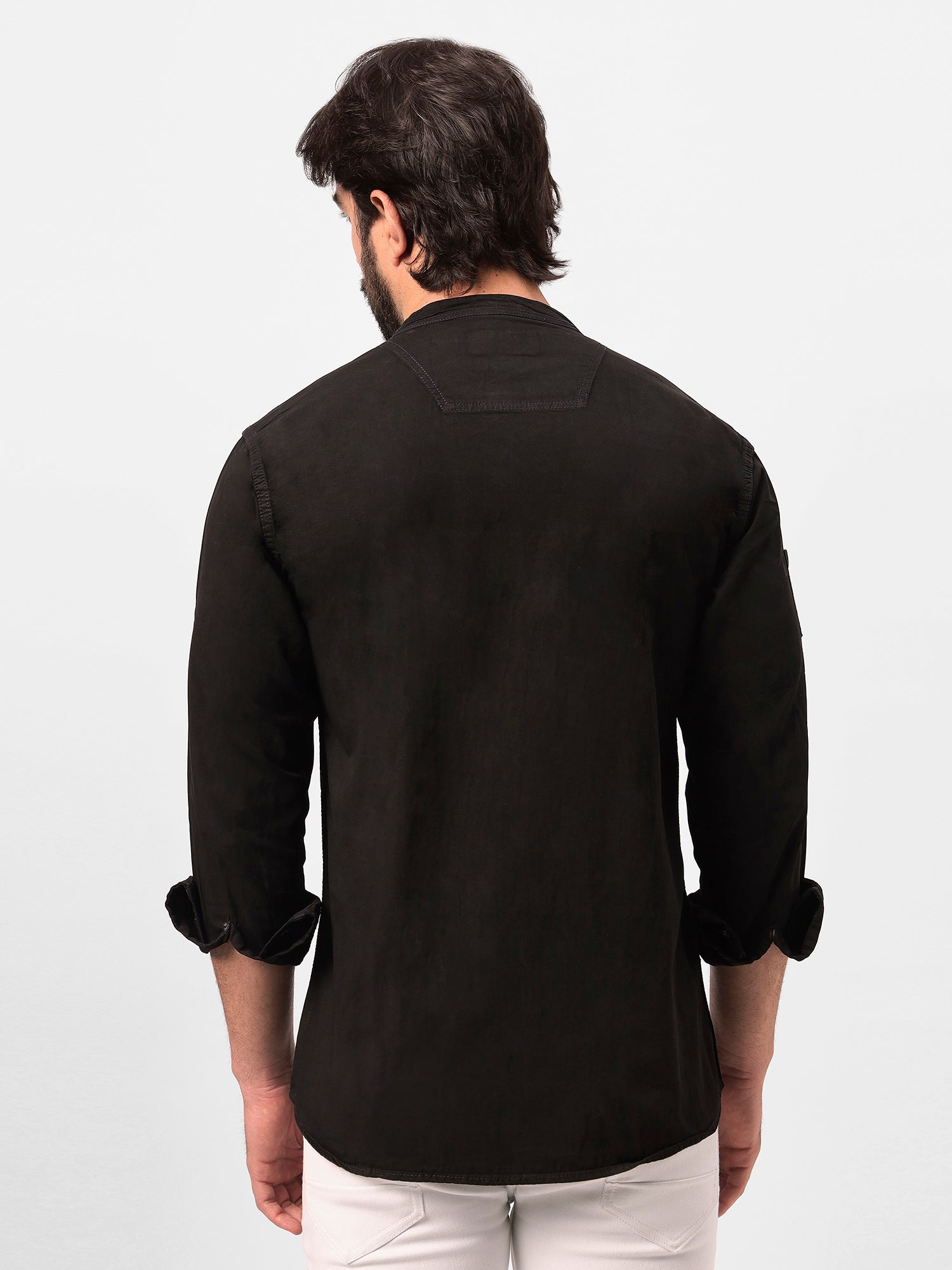 Zade Black Denim Semi-Designer Shirt