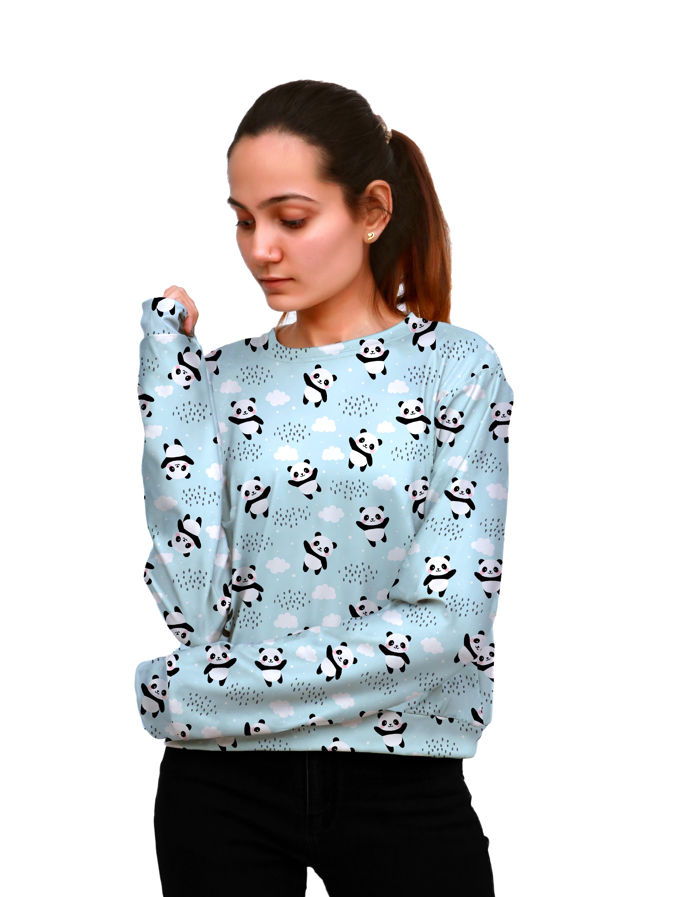 Light Sky-Blue Top With Panda Print for a Whimsical Touch