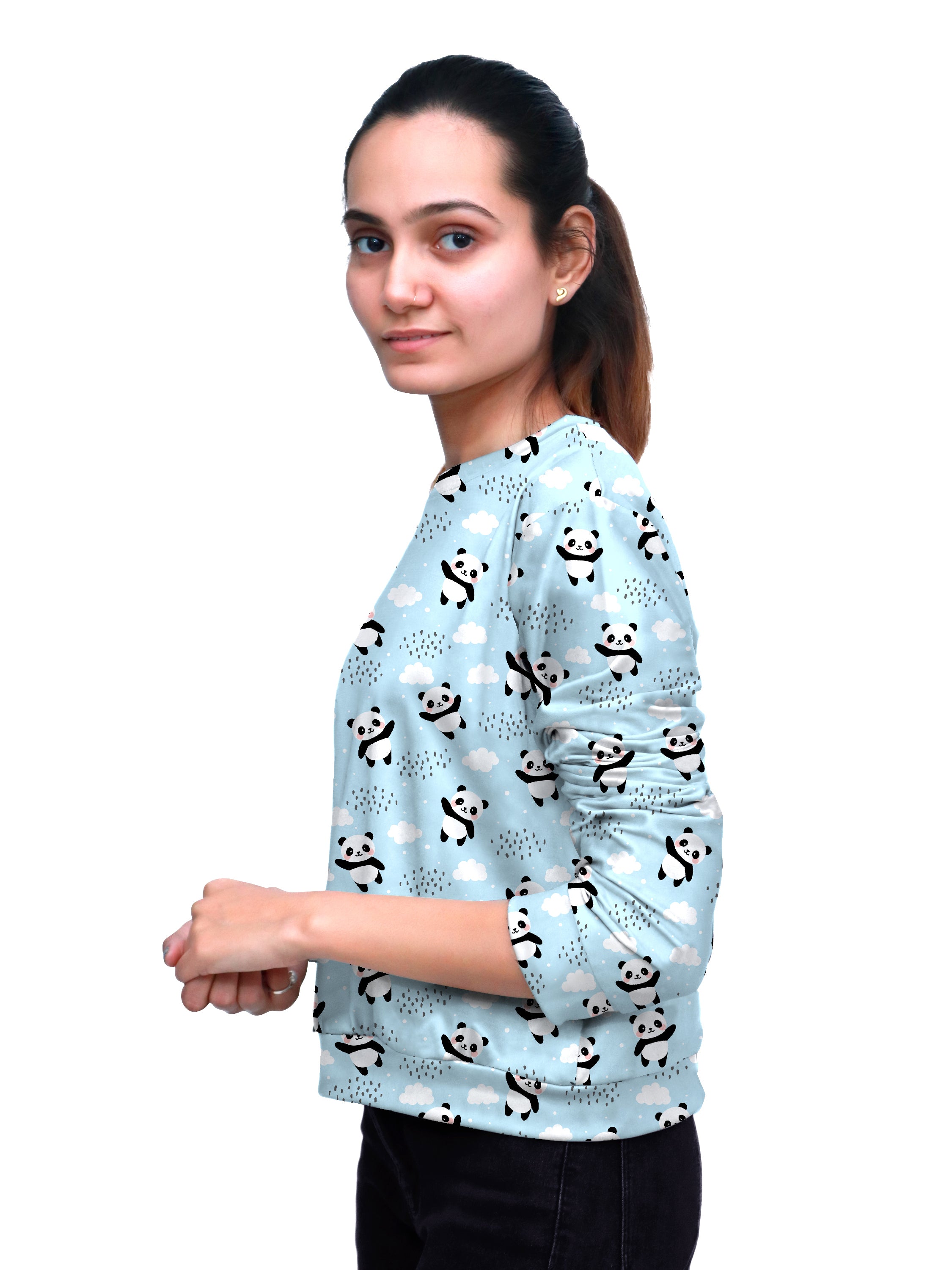 Light Sky-Blue Top With Panda Print for a Whimsical Touch