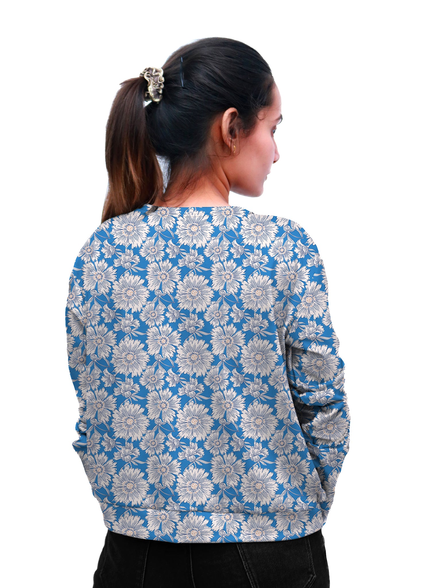 Turkish Blue Top With Gray Floral Printed