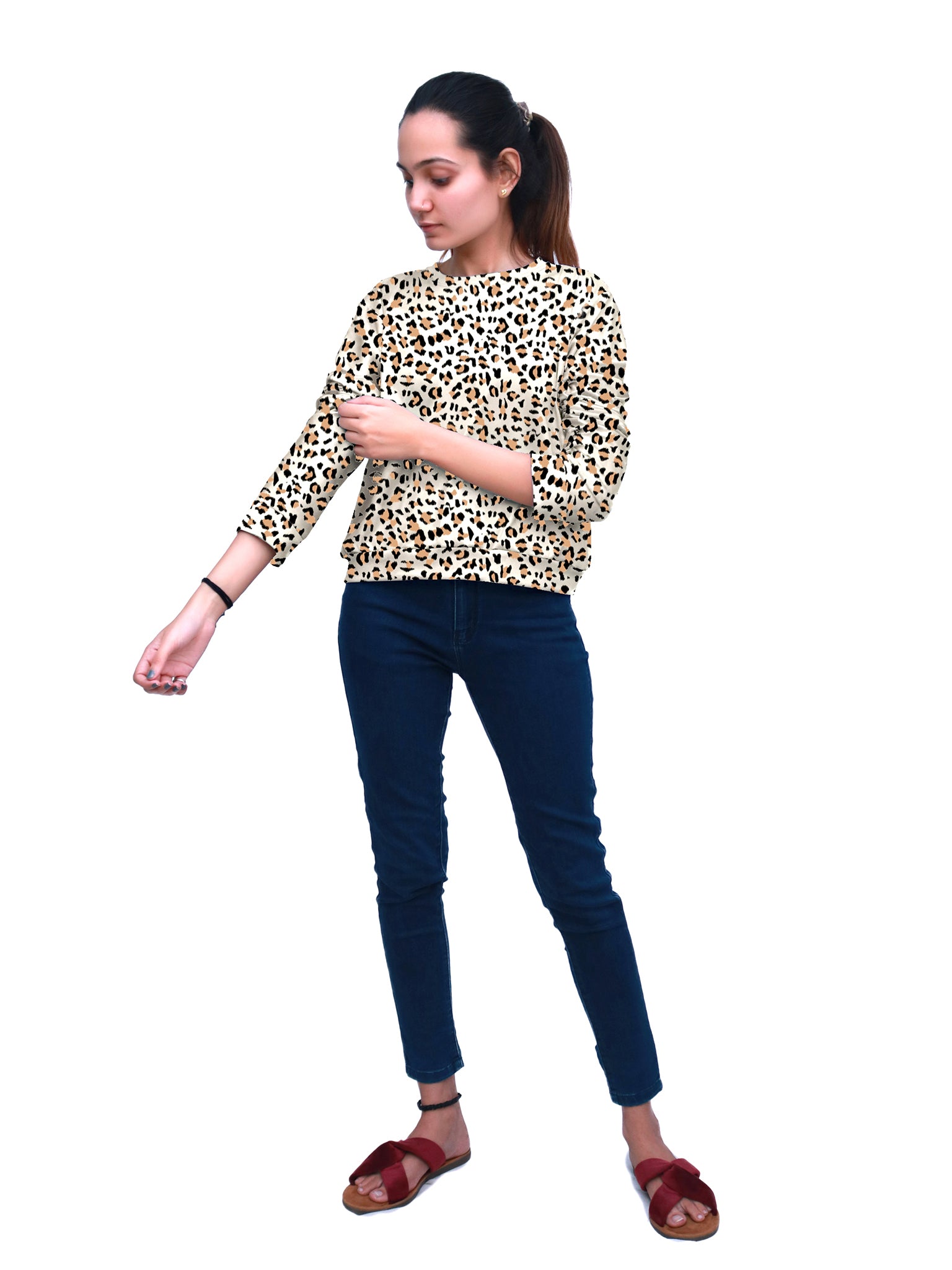 Brownish Off White Leopard Skin Printed Top