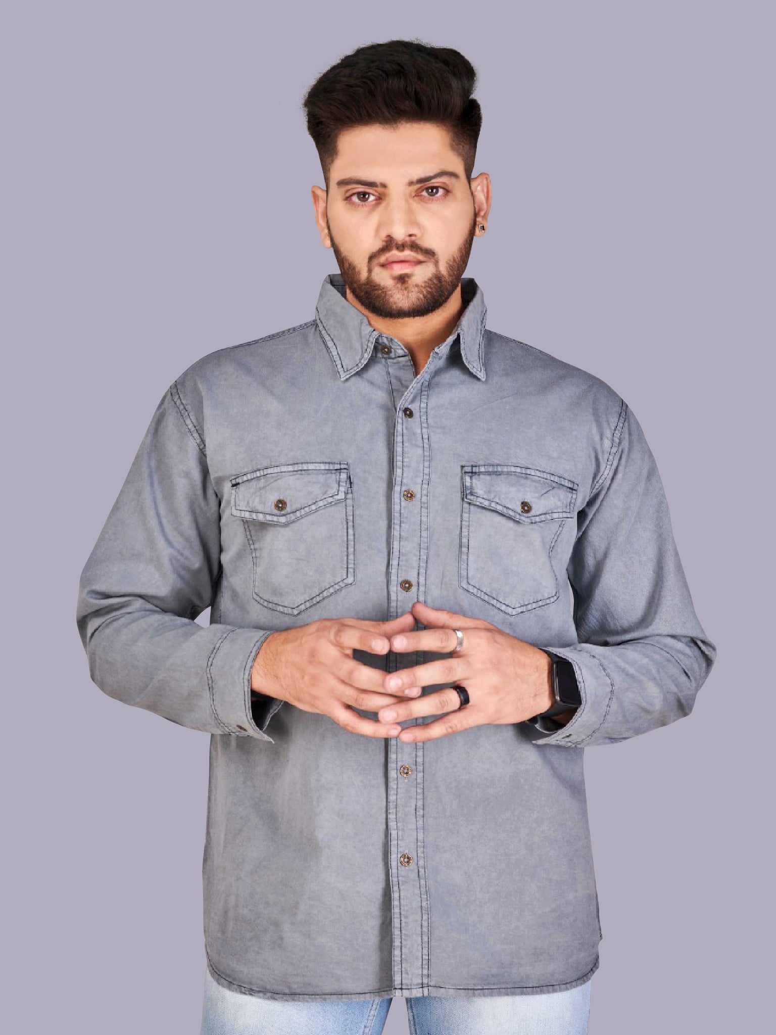 Steel Gray Denim Shirts To Unveiling Refined Style-1