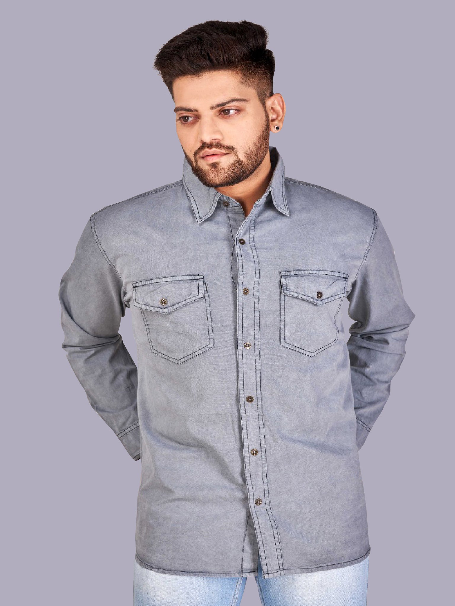Steel Gray Denim Shirts To Unveiling Refined Style-5